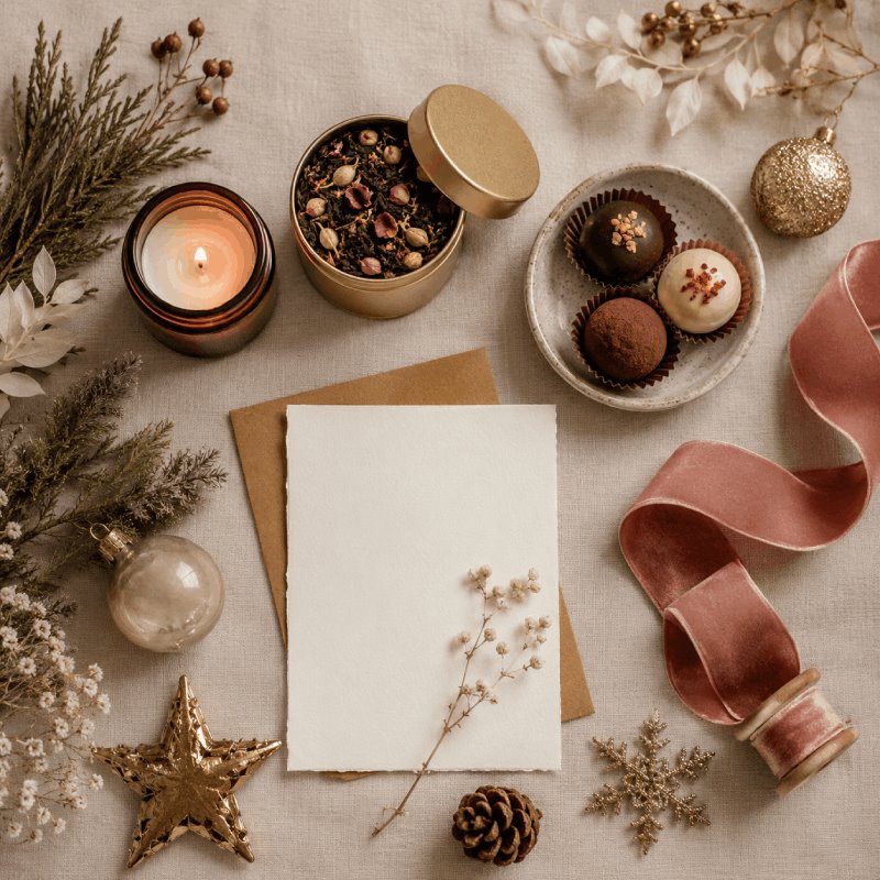 Holiday marketplace flat lay